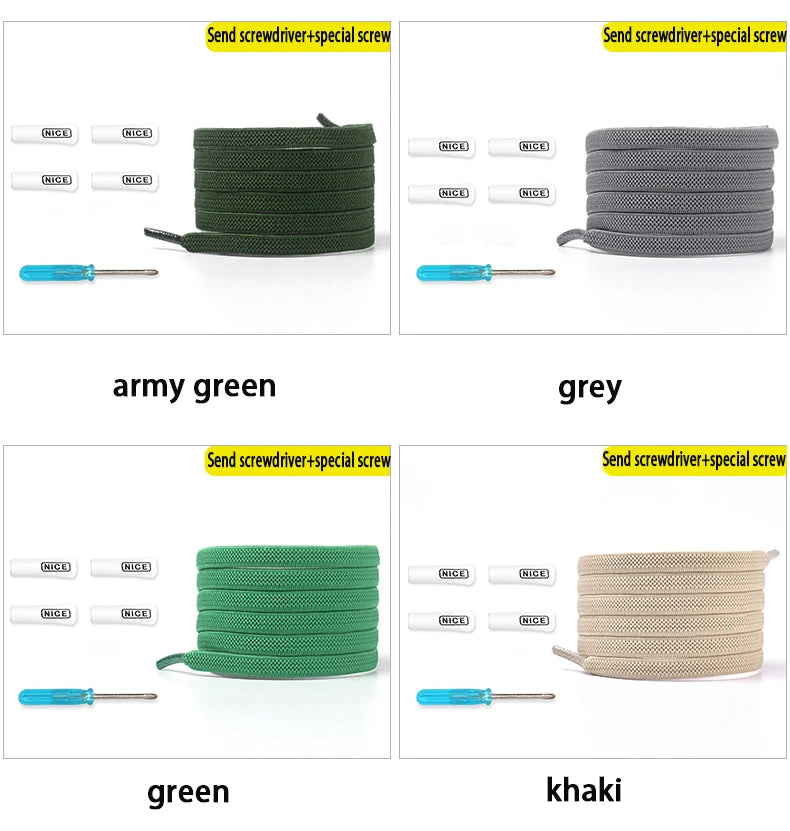 1Pair No Tie Shoelace Elastic Shoelaces Leisure Sneakers Quick Flat Shoelaces Lazy Shoe Laces Nice Buckle Kids and Adult Unisex