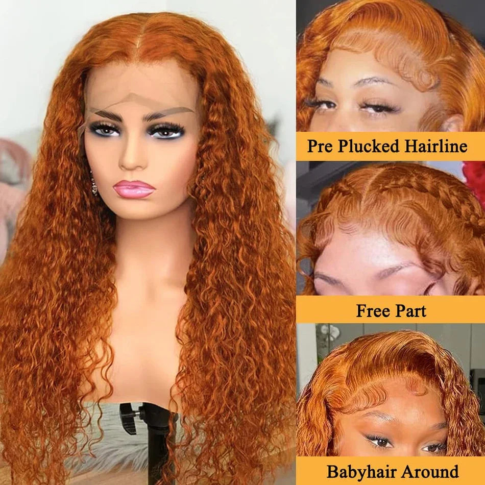 13x6 HD 30 Inch Ginger Orange Lace Front Wig Loose Deep Wave Curly Lace Front Human Hair Wigs Water Wave 13x4 Lace Frontal Wigs Viralgem Store