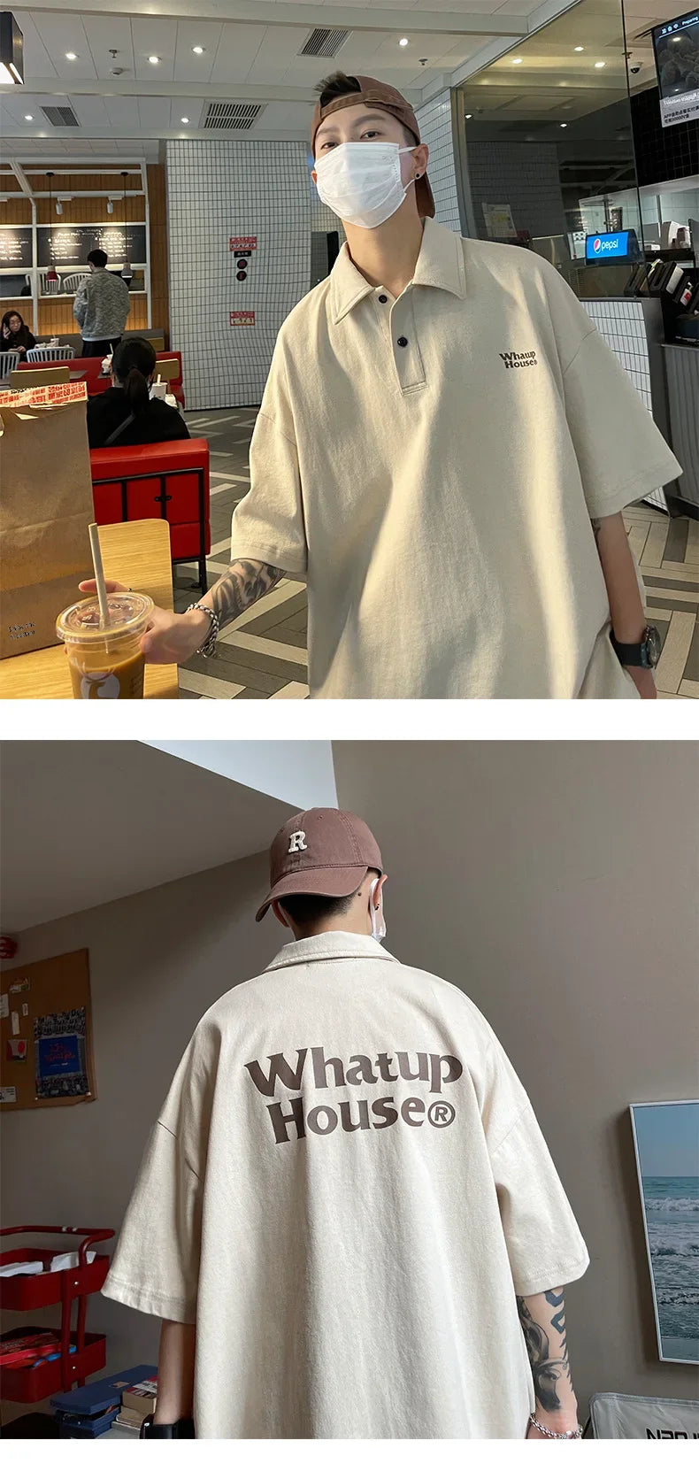 Trendy Polo Shirt Loose Fit Casual Men's Lapel Top Hk Style Hip Hop Short Sleeve T-shirt Fashion Outerwear