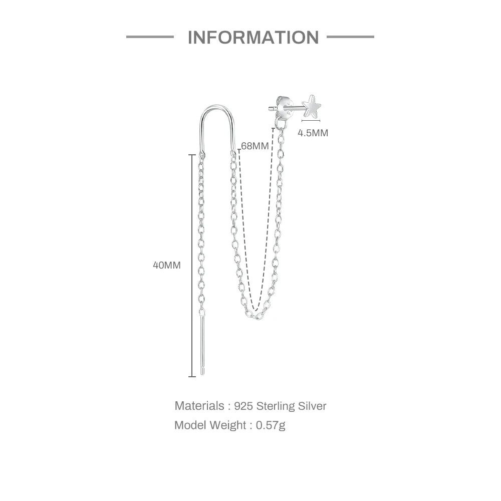 Aide 925 Sterling Silver 1pc Four Zircons Charm Chain Tassel Earrings For Women Double Studs Sparkling CZ Pave Cartilage Clips