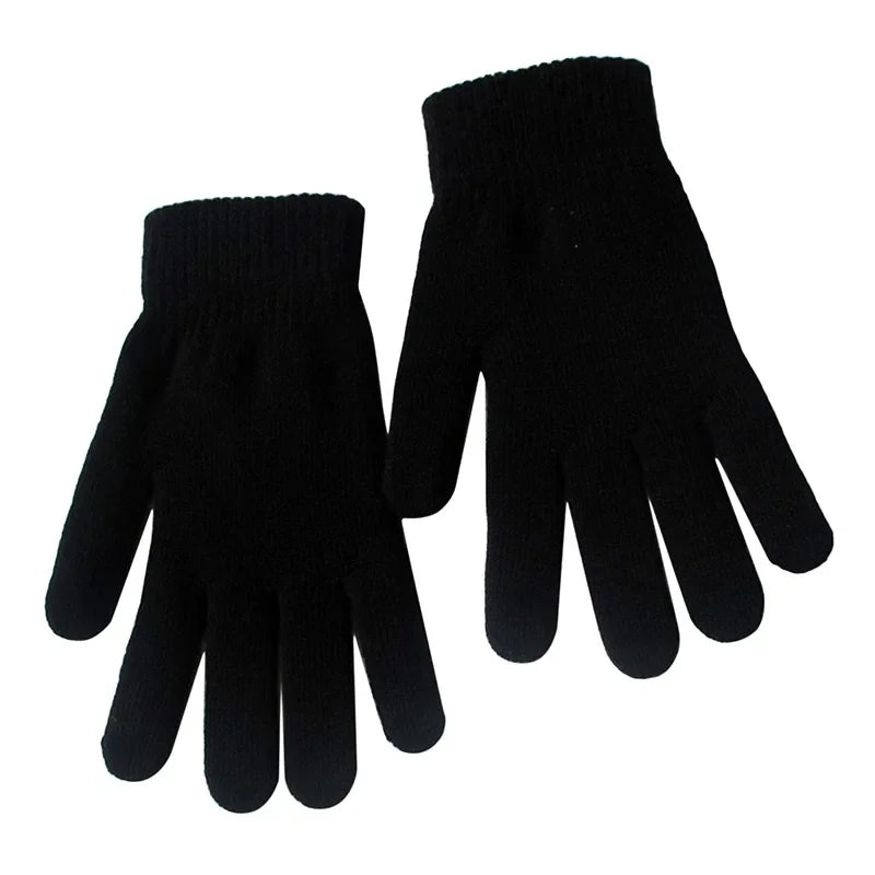 Women Gloves Knitted Solid Autumn Winter Hand Warmer Thicken Lining Skiing Short Wrist Female Full Fingered Mittens