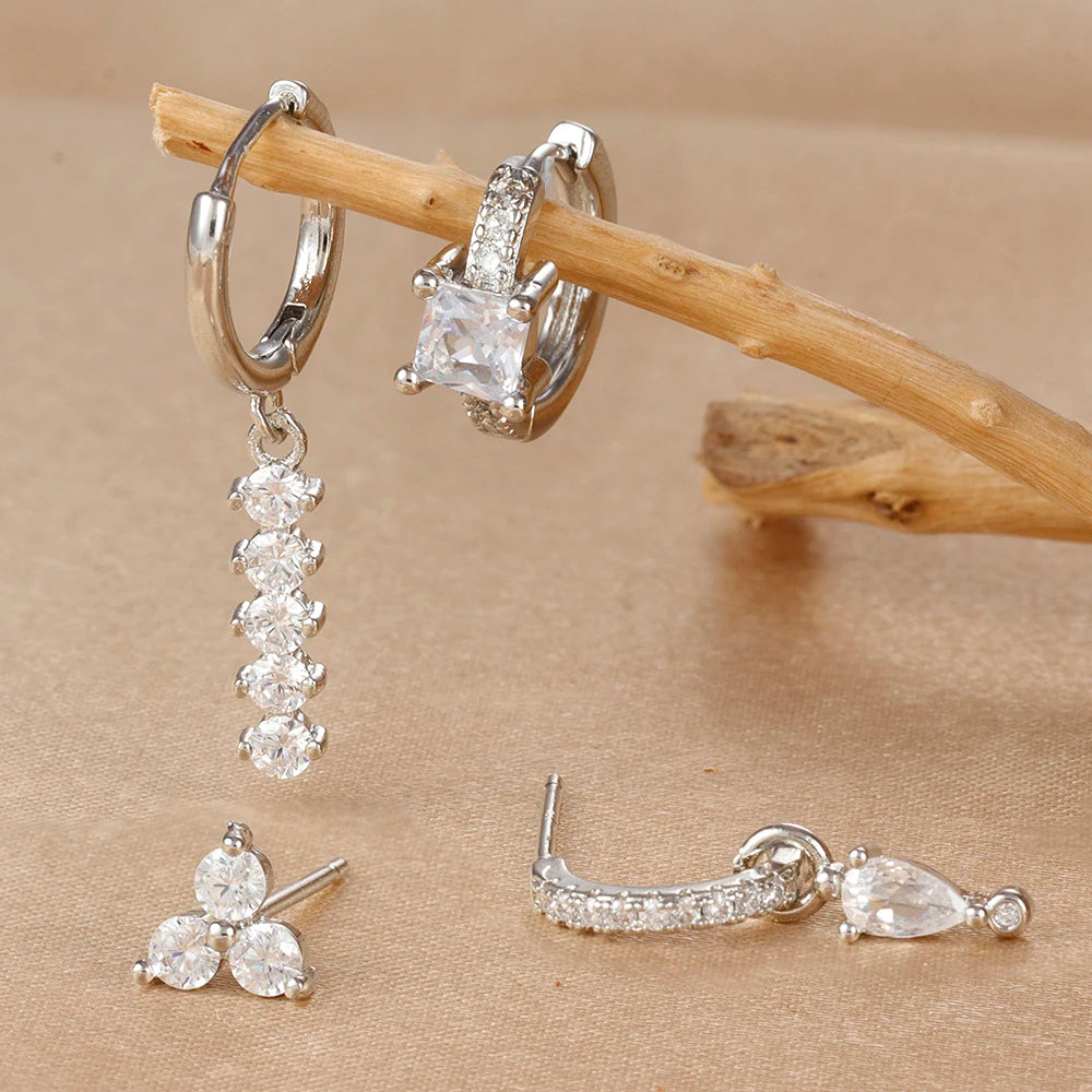 4PCS Simple Crystal Zirconia Square Dangle Earrings Set For Women Korean Stainless Steel Pendant Stud Earring Piercing Jewelry Viralgem Store