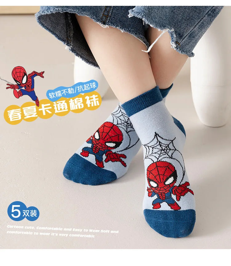 5 Pairs Spiderman Cotton Children's Socks iron Man Hulk Thor Anime kids Boys Short Socks Cartoon Baby Spring Summer Sock Y