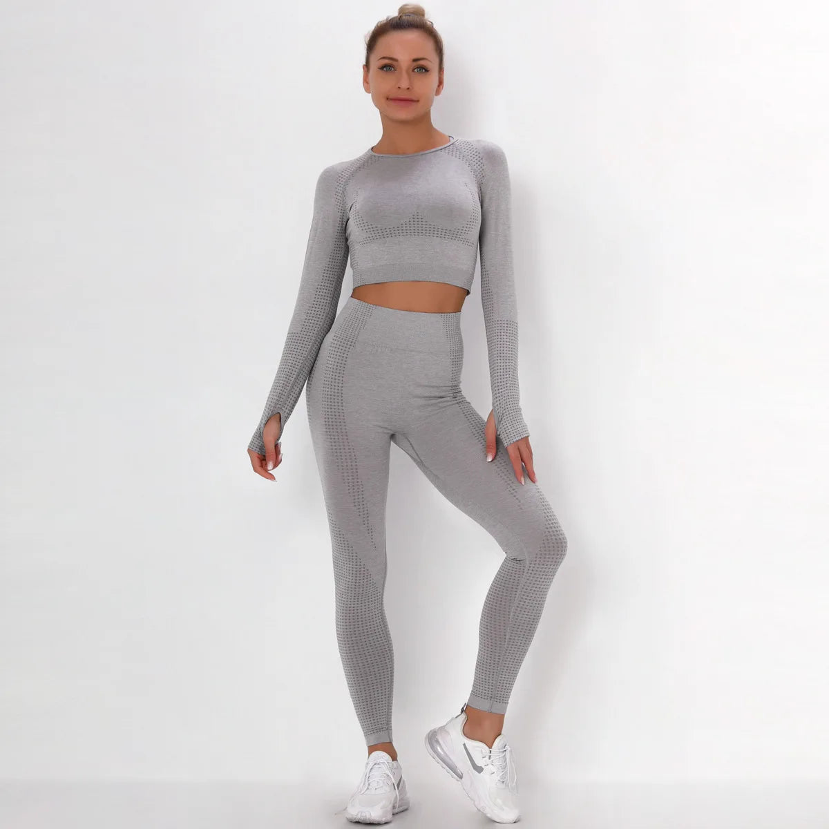 Women Seamless Gym Set Long Sleeve Top High Waist Belly Control Sport Leggings Gym Clothes Seamless Sport Suit Sexy Booty Girls Viralgem Store