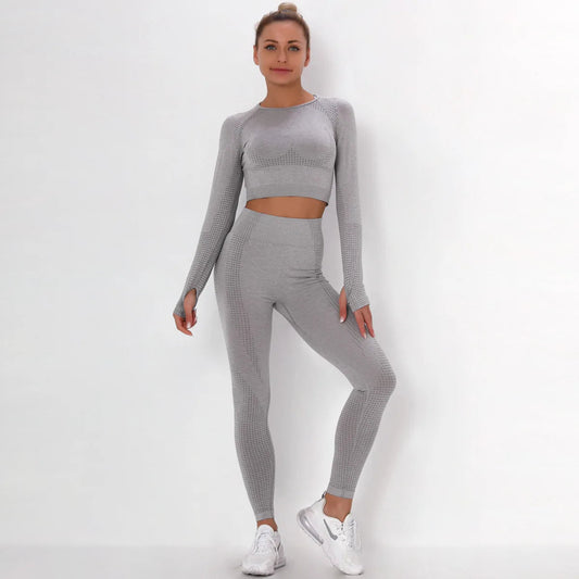 Women Seamless Gym Set Long Sleeve Top High Waist Belly Control Sport Leggings Gym Clothes Seamless Sport Suit Sexy Booty Girls Viralgem Store