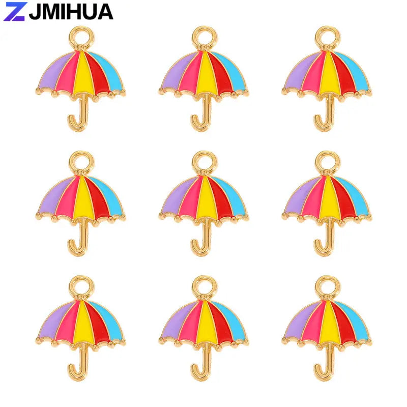 20pcs/lot Metal Enamel Cute Umbrella Charms For Jewelry Making Earrings Pendant Necklaces Bracelets DIY Handmade Accessories