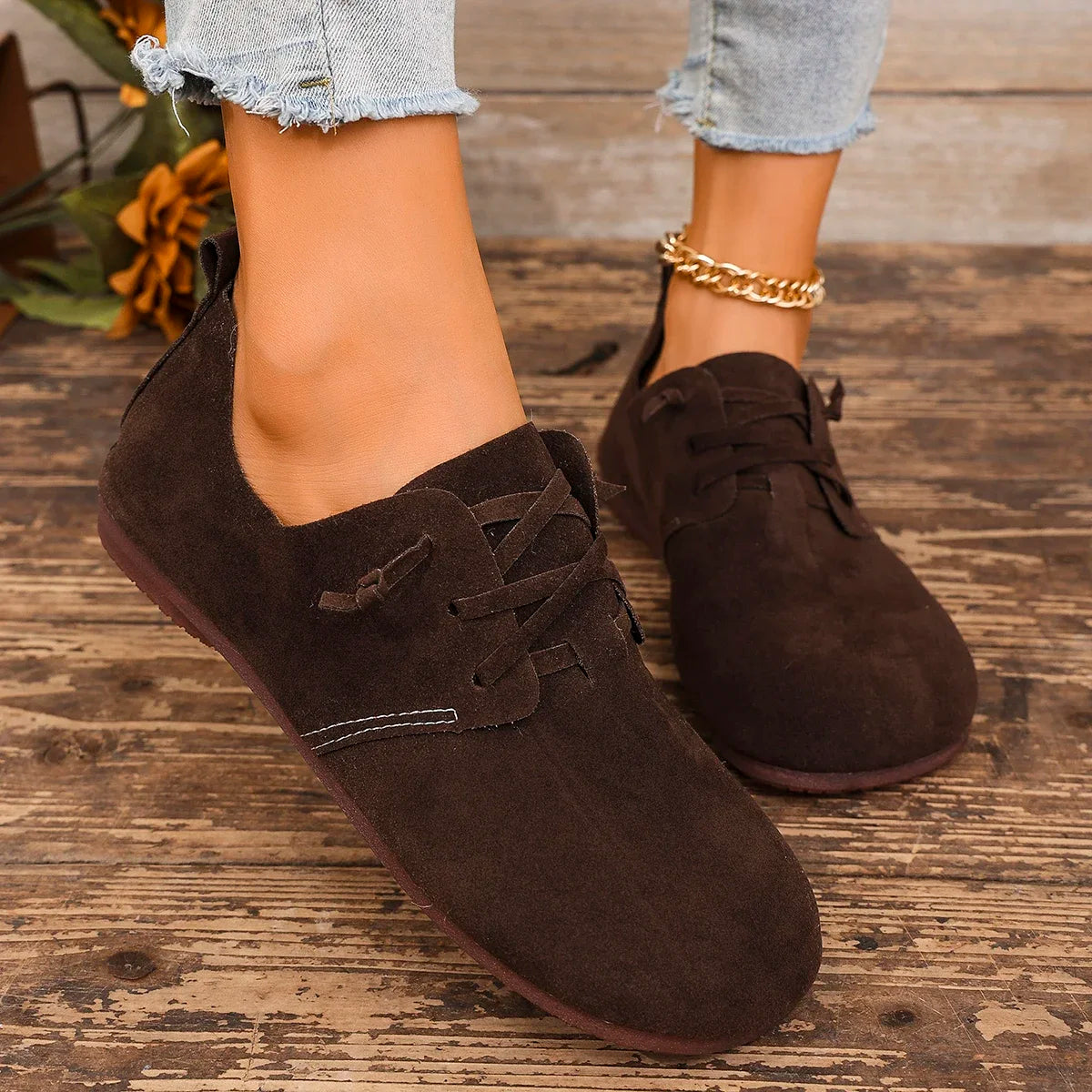 2025 Spring New Women's Flat Shoes Fashion Round Toe Flats Lightweight Lace-up Single Shoes Outdoor Casual Shoes Size 36-43 Viralgem Store