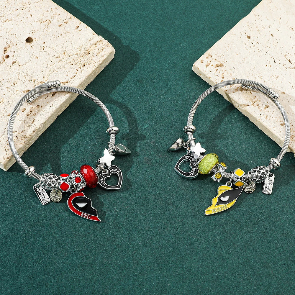 1pair Marvel Deadpool 3 Logo Deadpool and Wolverine Best Friends Handmade Bracelet Cosplay Heart Magnetic Bracelet Jewelry Viralgem Store