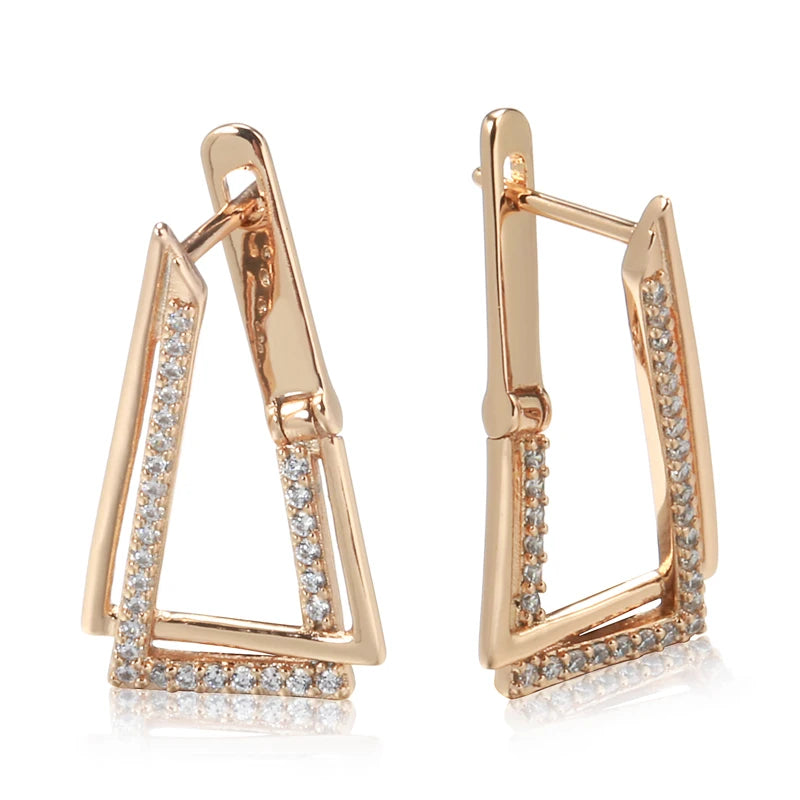 SYOUJYO Triangle Geometry 585 Rose Gold Color Earrings For Women Trendy Natural Zircon Fine Jewelry One Touch English Earrings