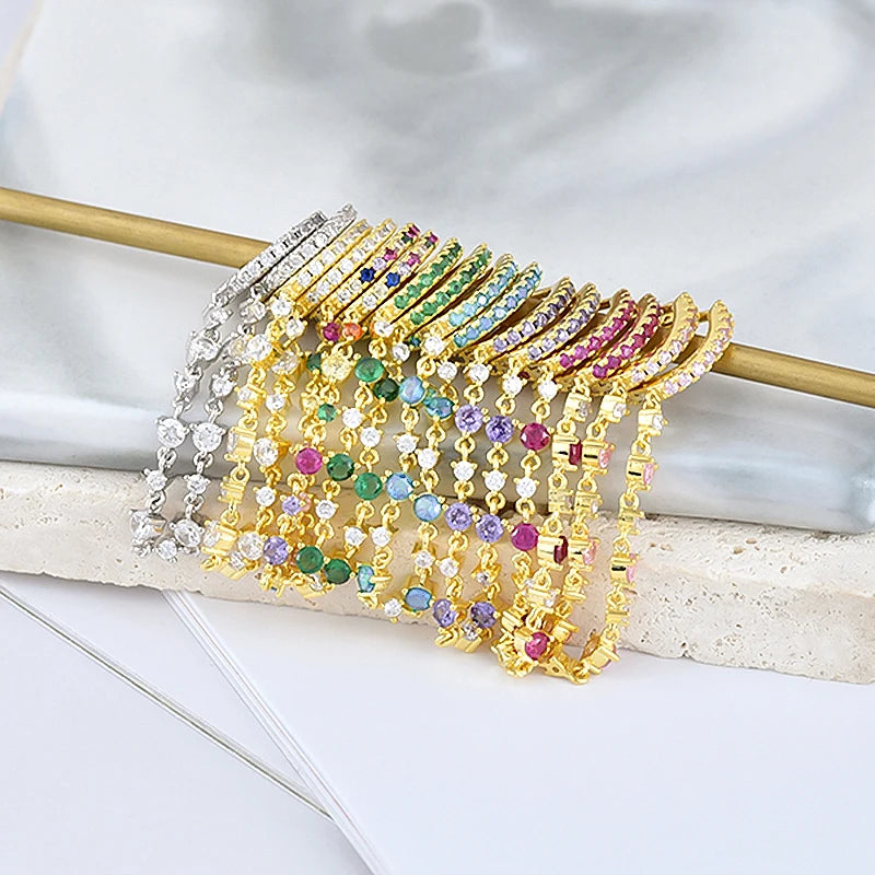 YUXINTOME 1PC 925 Sterling Silver Ear Needle Colorful Zircon Chain Tassel Hoop Earrings for Women Two Holes Earring Jewelry A45