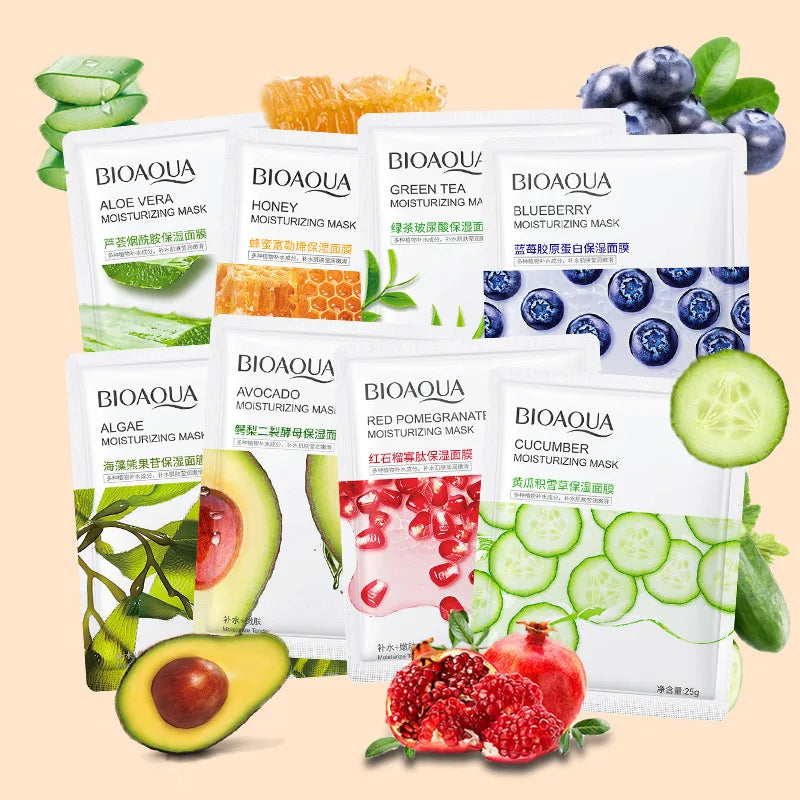 8pcs BIOAQUA Fruit Facial Masks Moisturizing Hydrating Brightening Anti-aging Face Mask Sheet Masks for Face Skin Care Viralgem Store