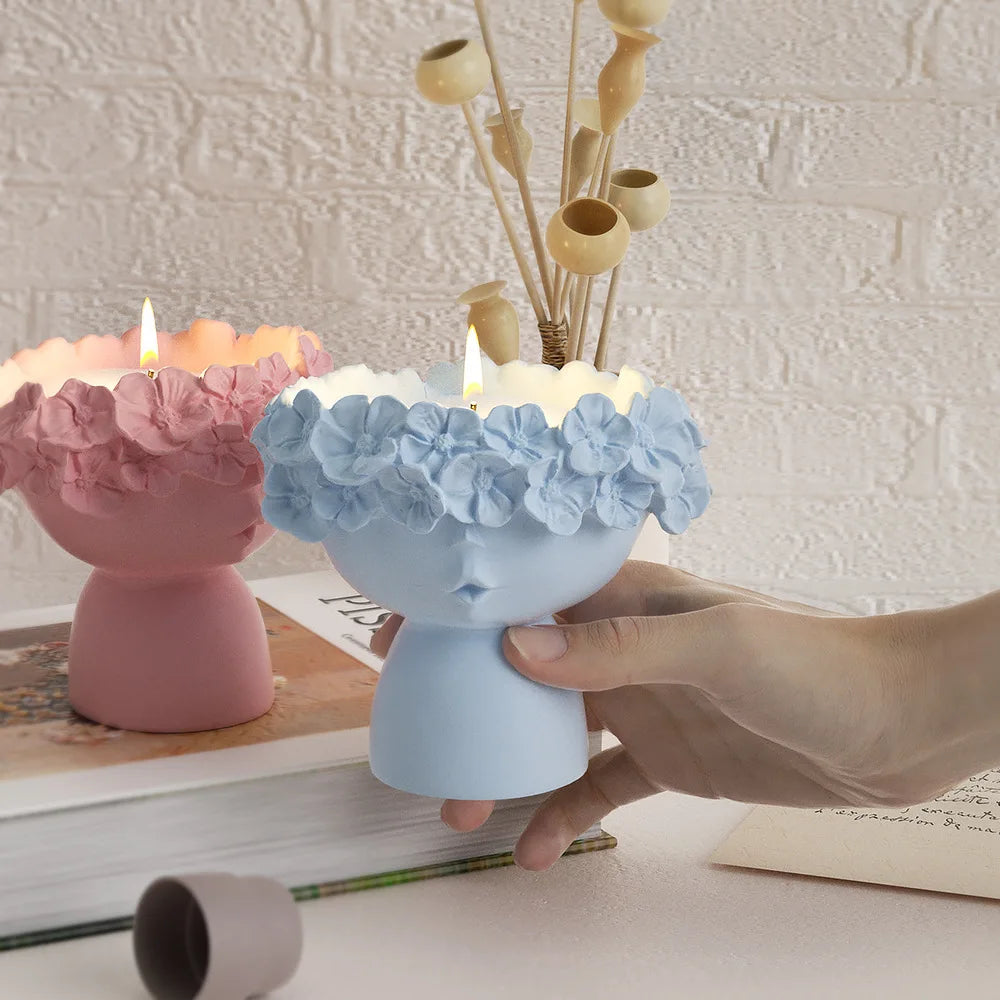 Wreath Girl Candle Cup Holder Silicone Mold Vase Garland Girl Flower Pot Gypsum Resin Epoxy Mould DIY Handmade Home Decor Gift