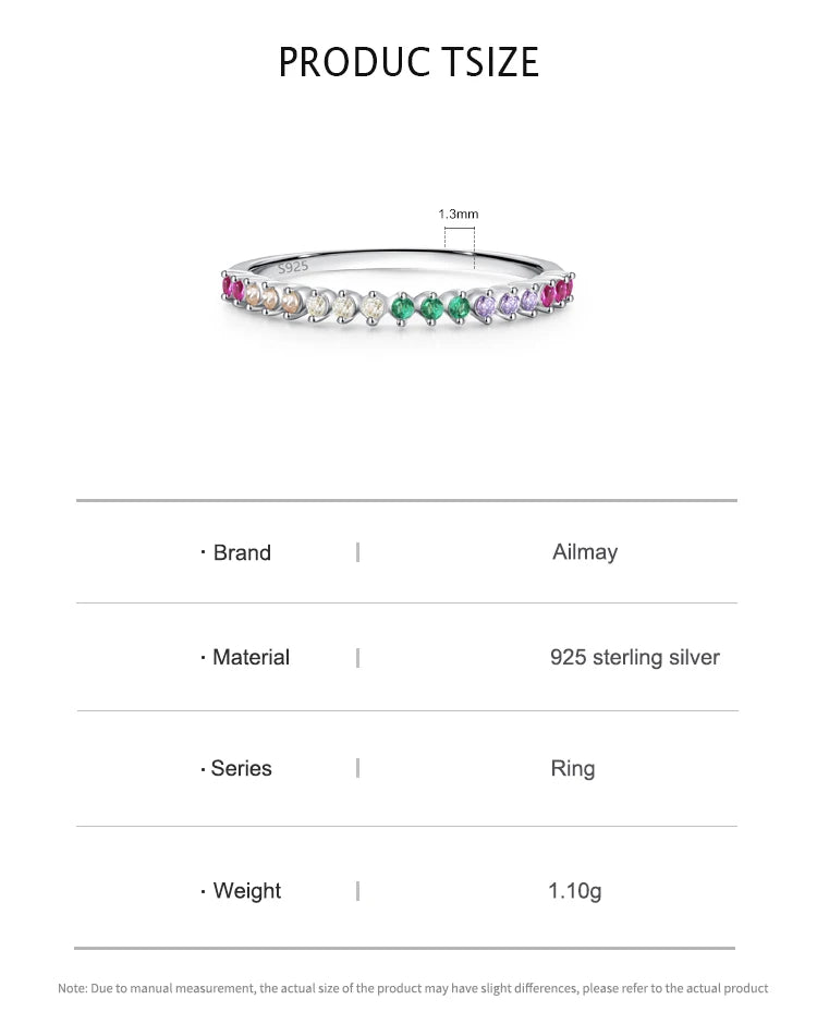 Ailmay 925 Sterling Silver Fashion Colorful Round Zirconia Stackable Finger Ring For Women Elegant Wedding Accessories Jewelry Viralgem Store