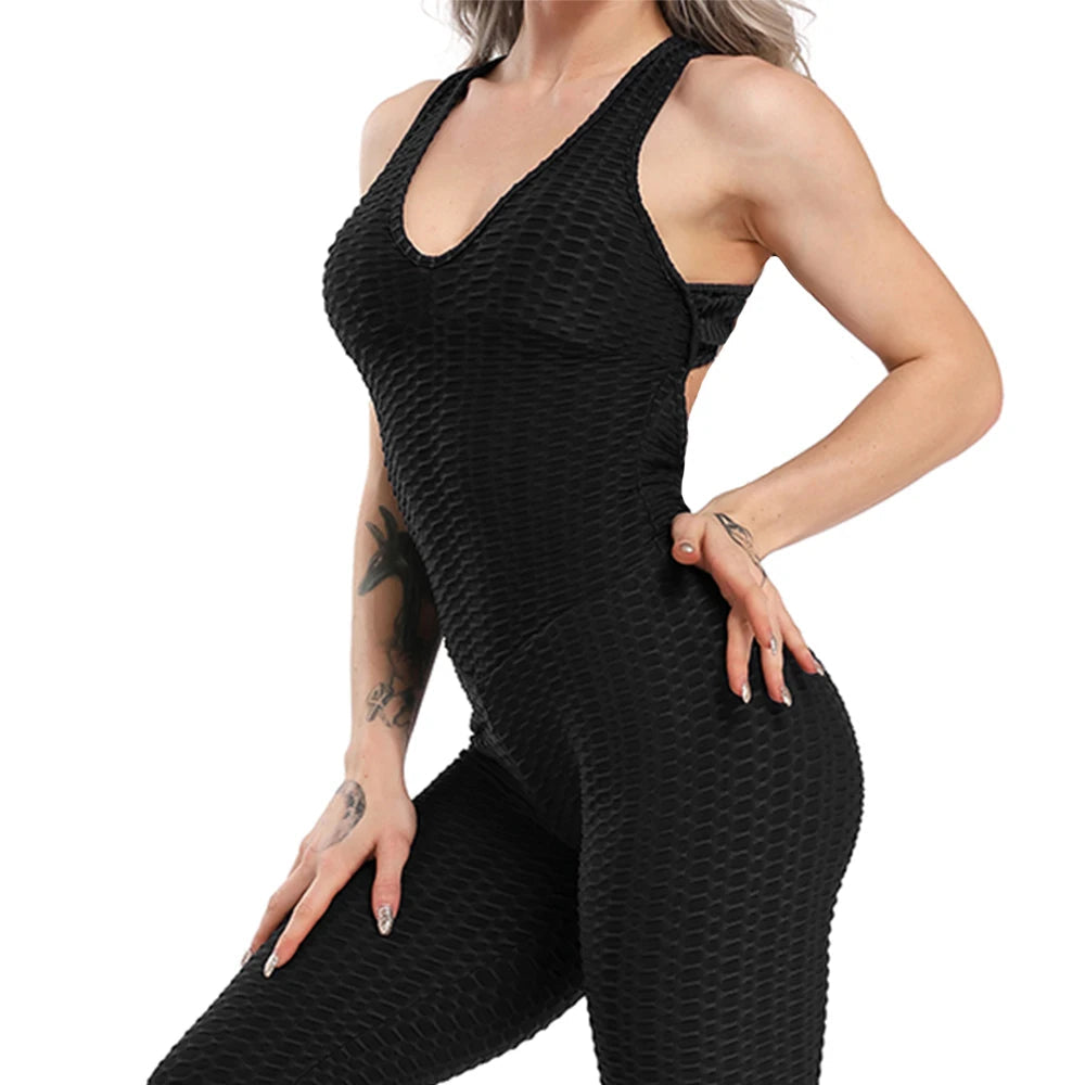 Women Halter Yoga Set Black Activewear Sexy Bandage Sleeveless Jumpsuit Skinny Rompers Solid Elastic Bodycon Fitness Sport Suits Viralgem Store