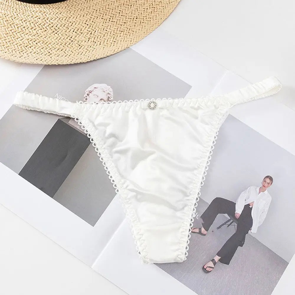 Sweet Thin Belt Bow Underwear For Women Girl Sport Panties Thong Low Waist Seamless Soft Satin Briefs Female Lingerie Viralgem Store