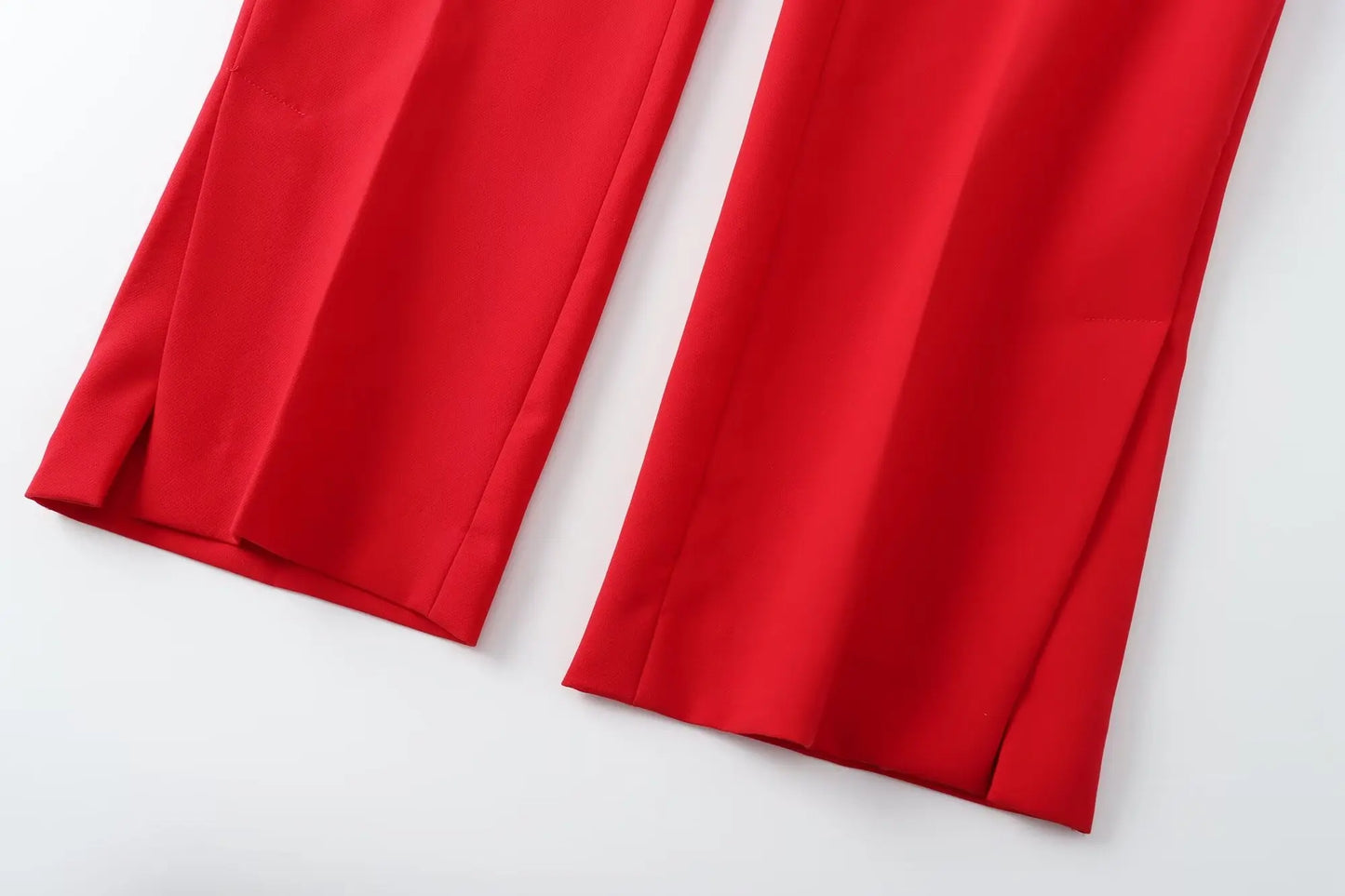 TRAFZA Women Fashion Suits Square Neck Sleeveless Double Breasted Waistcoat Top+Mid-Waist Slit Stralght Pants Female Summer Sets