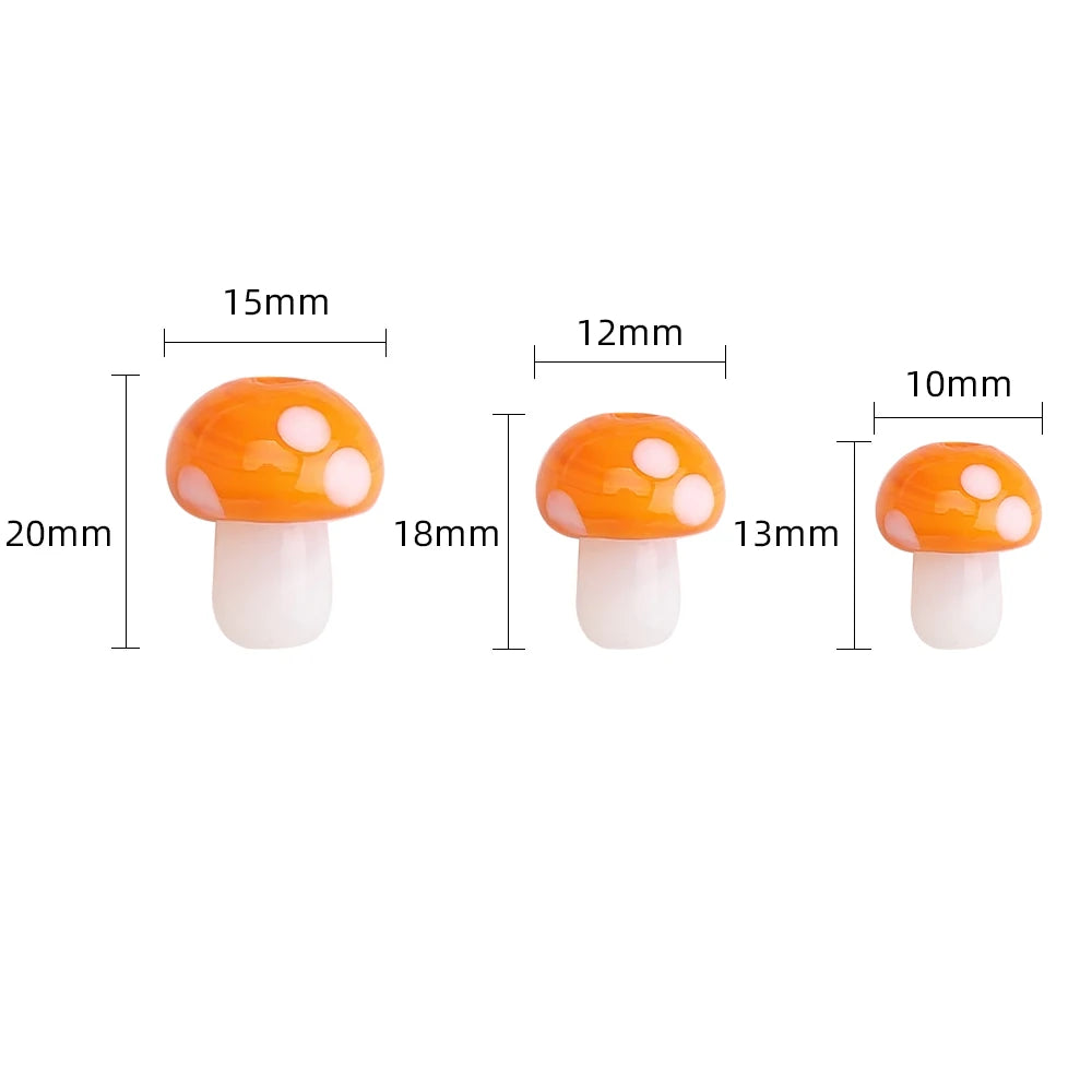 10Pcs 10x13mm 12x16mm 15x20mm Mushroom Shape Lampwork Glass Loose Beads for DIY Crafts Jewelry Making Earing Necklace Accessory