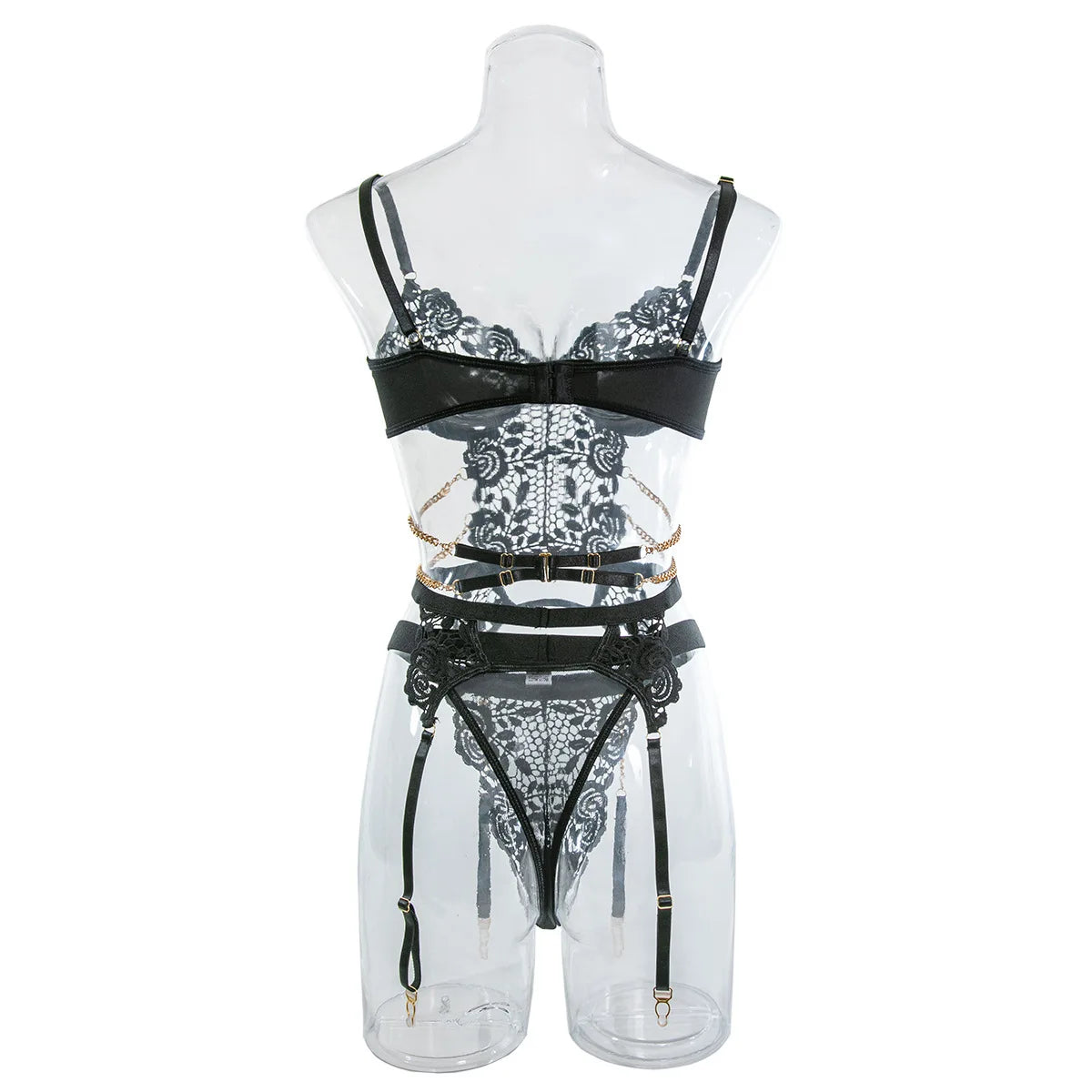 Yimunancy 2-Piece Flroal Lace Erotic Set Women Cut Out  Fashion Chain Decorated Lingerie Set Sexy Brief Kit Viralgem Store