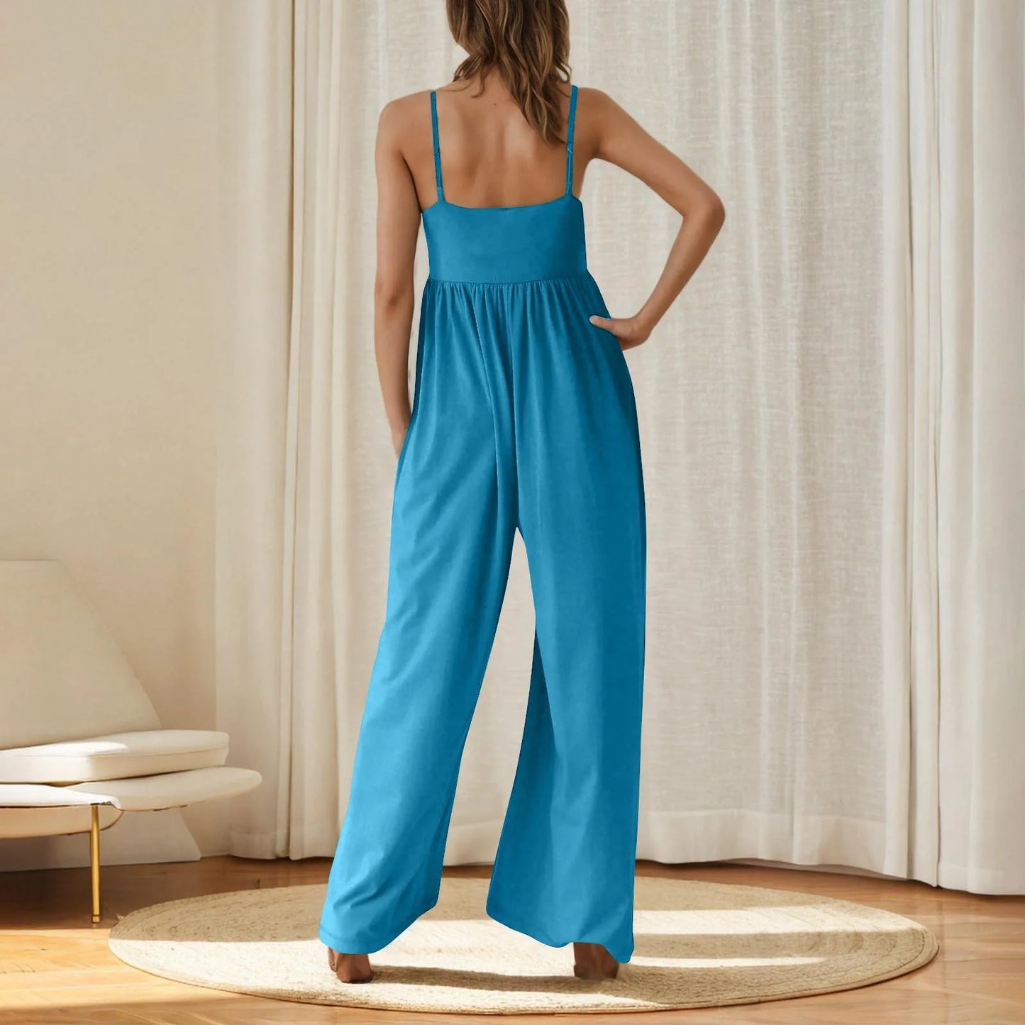2025 autumn and winter solid color single collar back jumpsuit popular beach style casual wear