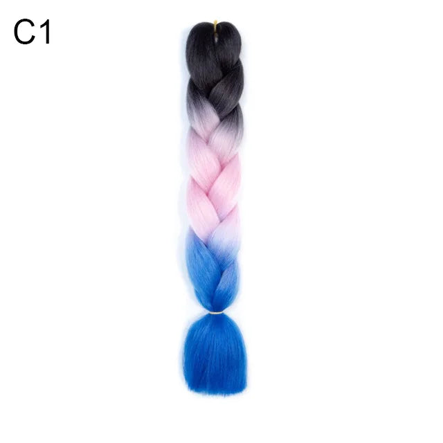 24Inch Synthetic Braiding Hair Extension Ombre Color Rainbow DIY Jumbo Hair Pink Red Blue Hairstyle for Women Viralgem Store