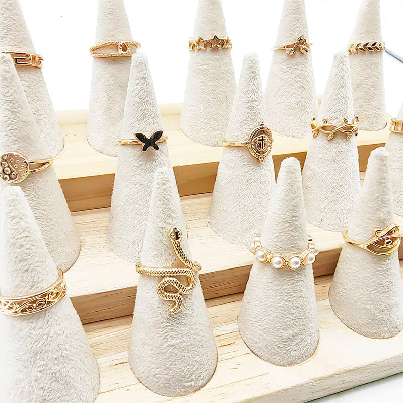 30pcs/Lot Mix Style Pearl Silver Color Finger Rings Animal Snake Chain Hollow Leaf Party Jewelry Girl Love Butterfly Flower Gift