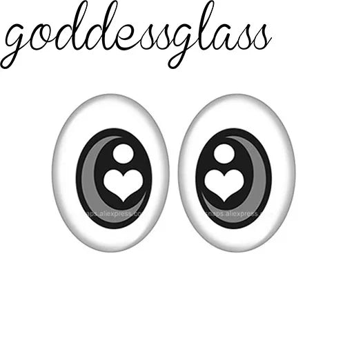 5pairs Cartoon Doll crystal Eye Black pupils hearts 10x14mm/13x18mm Oval photo glass cabochon demo flat back Making findings
