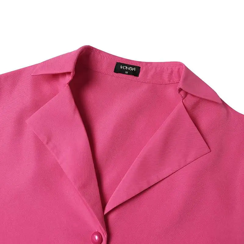 VONDA Plus Size 5XL Long Sleeve Shirt Dress Elegant Women Ruffled Sundress Buttons Solid Color Casual Lapel Belted Party Vestido