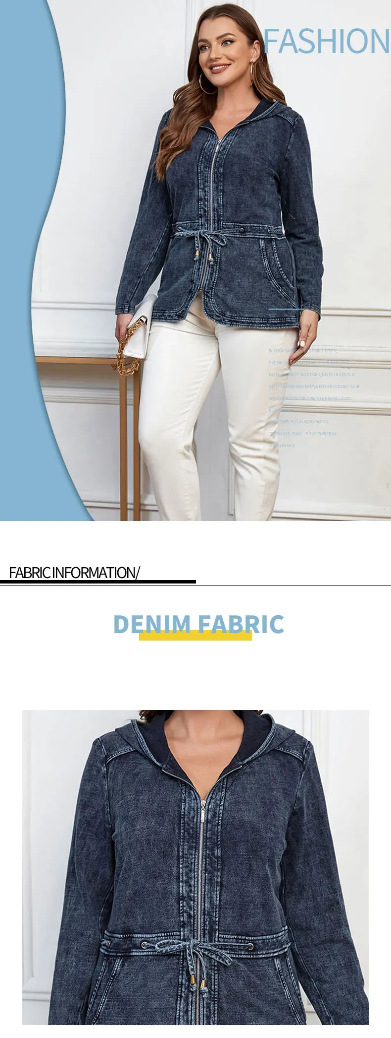 Women's plus Size Casual Denim Jacket Loose Fit Classic Style Button Detailing Long Sleeve Blue Outerwear