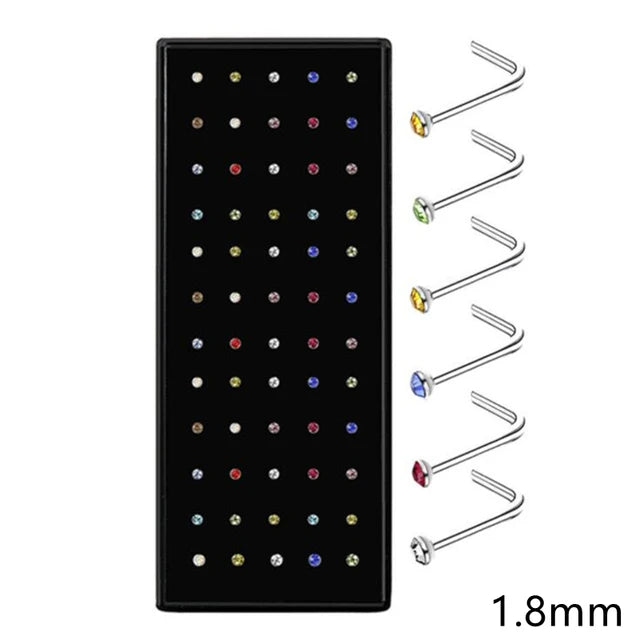 40/60Pcs Straight Nose Stud Curved Pack Crystal Nose Ring Set Stud Lot Nariz Nase Pircing Nose Ring Set Bend Piercing Non-Pack