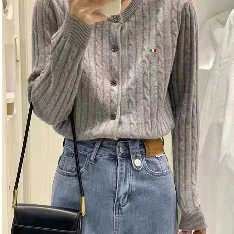 Women's Autumn And Winter Wool Sweater Version Loose Lazy Wind Short Girl Vintage Twist Button Sweater New Blouseo Female Tops