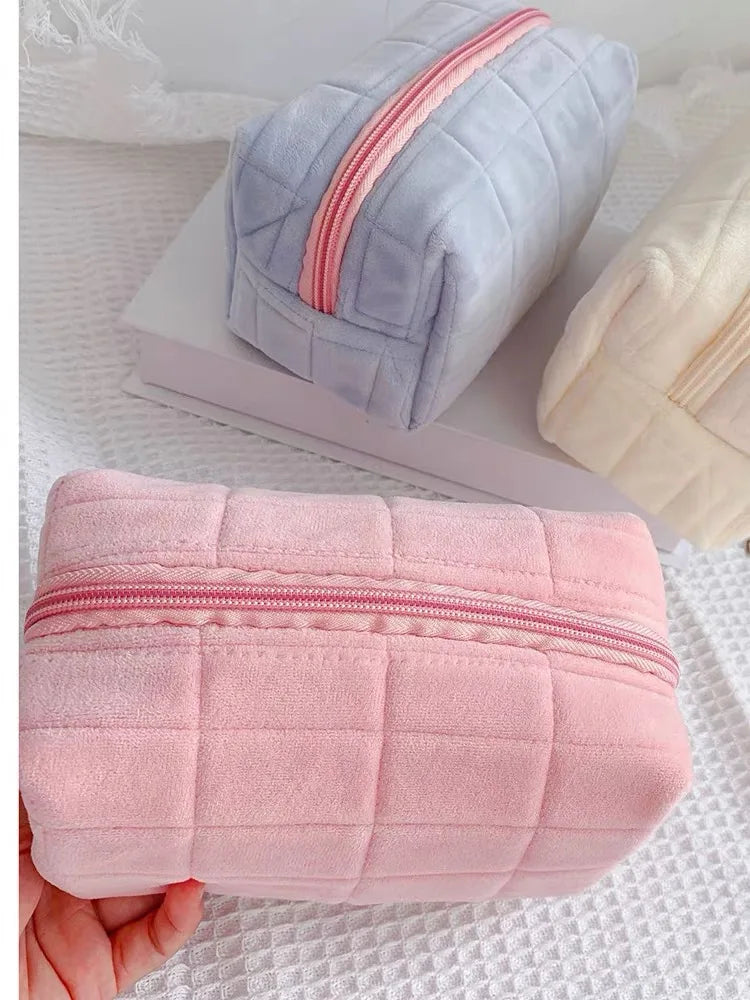 Women Zipper Fur Cosmetic Storage Bag Large Solid Makeup Organizer Handbag Stationery Pencil Case Travel Make Up Toiletry Punch Viralgem Store