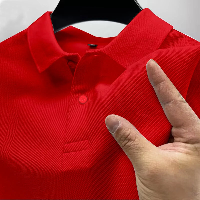 2025 Summer New Men's Short sleeved Solid Color Polo Shirt Breathable and Comfortable Elastic Top Casual Business New Style Viralgem Store