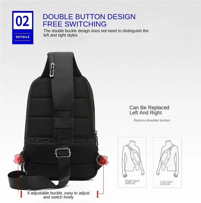 SWISS New Men's Casual Chest Bag Sports Waterproof Shoulder Bag Anti-theft Crossbody Bag Fashion Solid Color Usb Bag Sling Pack Viralgem Store