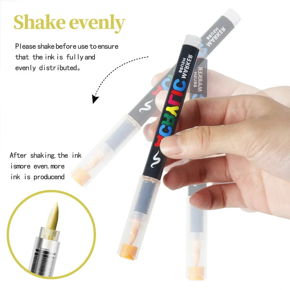 12-48 Color Acrylic Marker Pen Set Waterproof Scrapbook DIY Brush Tip Drawing Paint Marker Art School Supplies Stationery