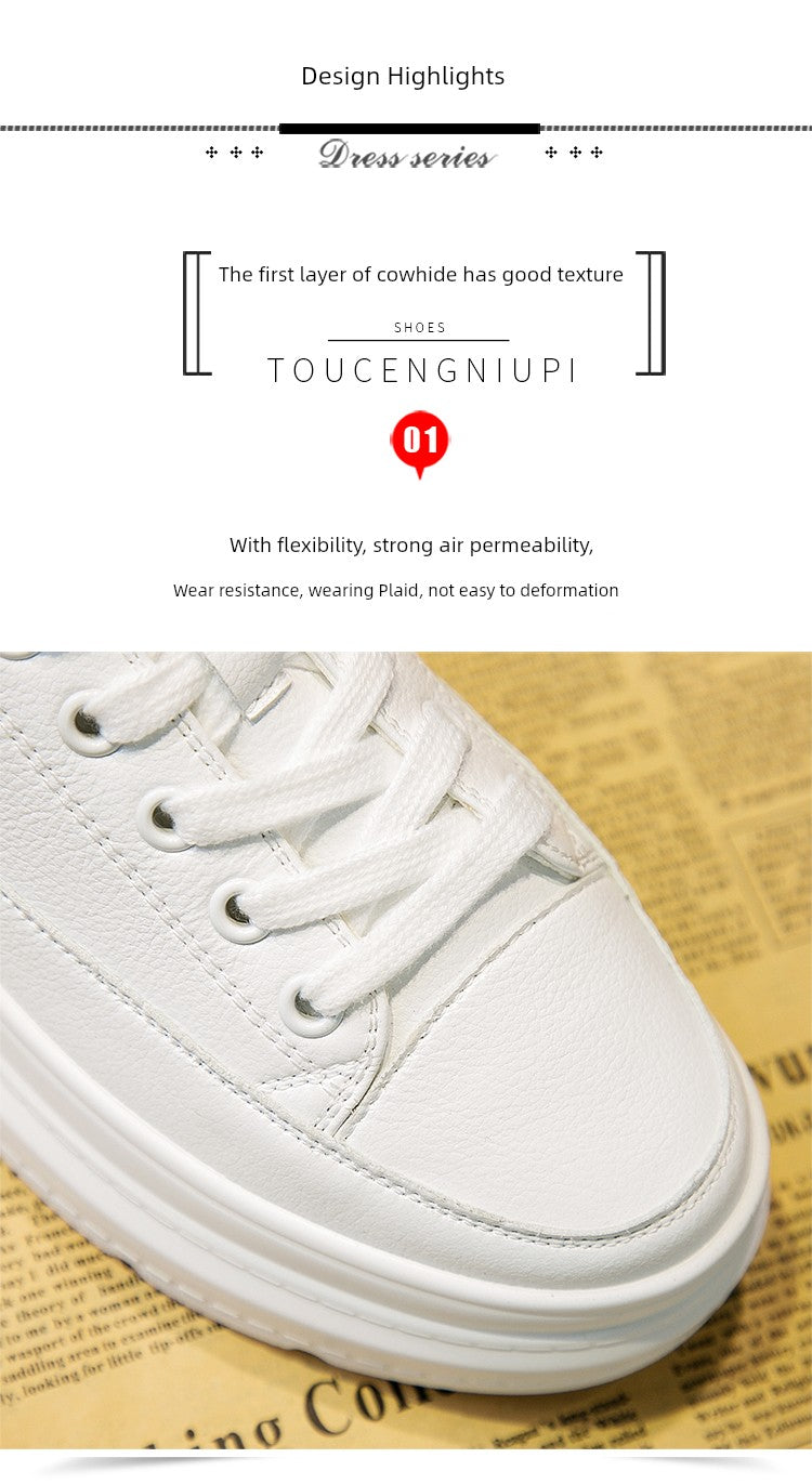 White Shoes Women's Spring New New Arrival Easiest for Match Breathable Thick Sole Ins Street Shooting Genuine Leather Elevator Casual Board Shoes Fashion