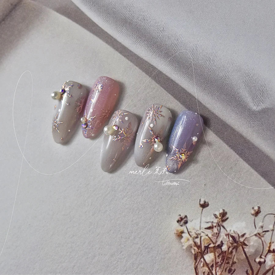 5D Laser Star Moon Snowflake Shiny Rhinestone Embossed Relief Self Adhesive Nail Art Decoration Sticker Manicure Decals