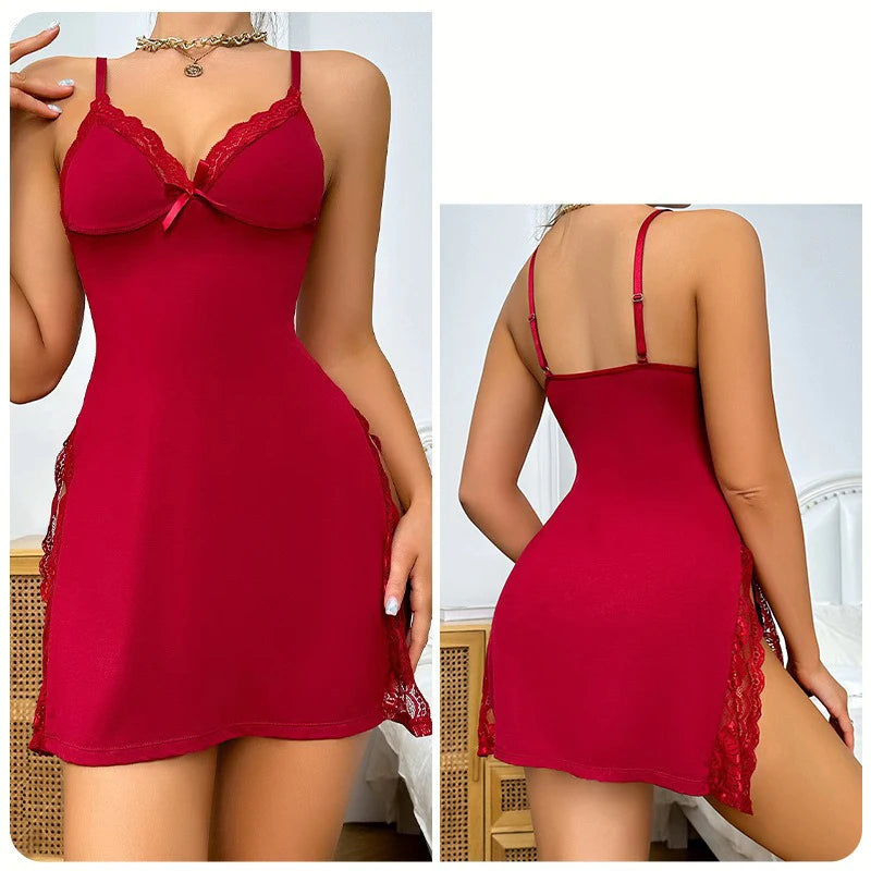 Women's Satin Sexy Nightgown Faux Silk Nightwear Spaghetti Straps Nighties Dress Solid V Neck Sleepwear Sleeveless Night Dress Viralgem Store