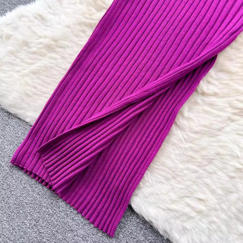 Women V Neck Solid Ribben Knitted Dresses Casual All Match Slimple Sexy Package Hips Bodycon Dress Elegant Vestidos Streetwear Viralgem Store