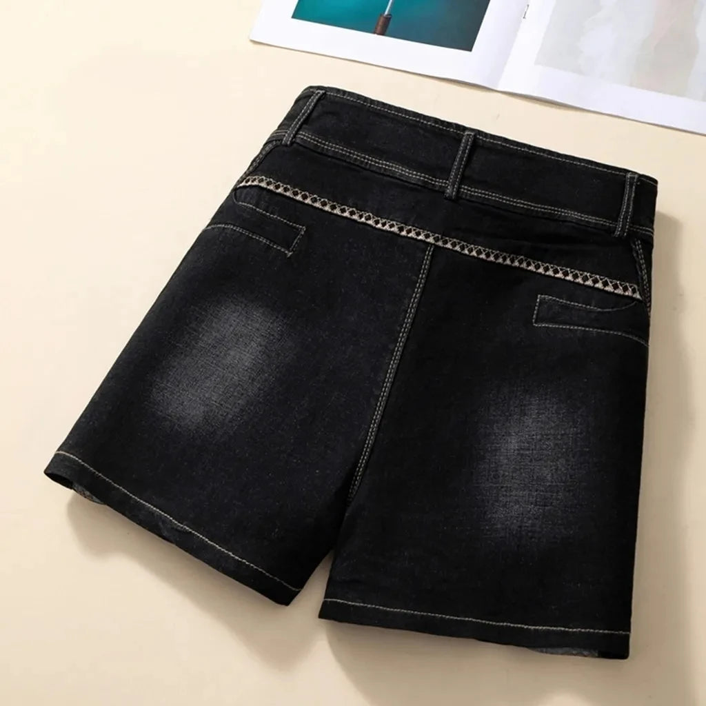 Stretch Denim Shorts Women's New Summer Thin Korean High Waist Straight Tube A-line Hot Pants Black Blue Casual Female Shorts Viralgem Store