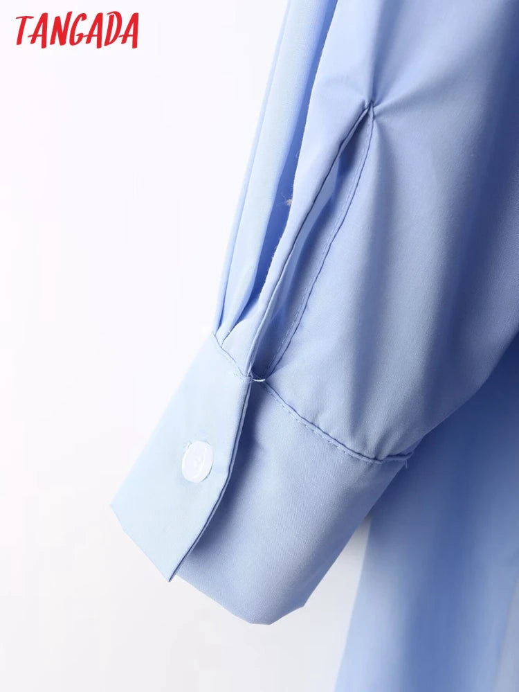 Tangada 2024 Spring Women Blue Flower Shirt Long Sleeve Female Loose Blouse Tops 4T02 Viralgem Store