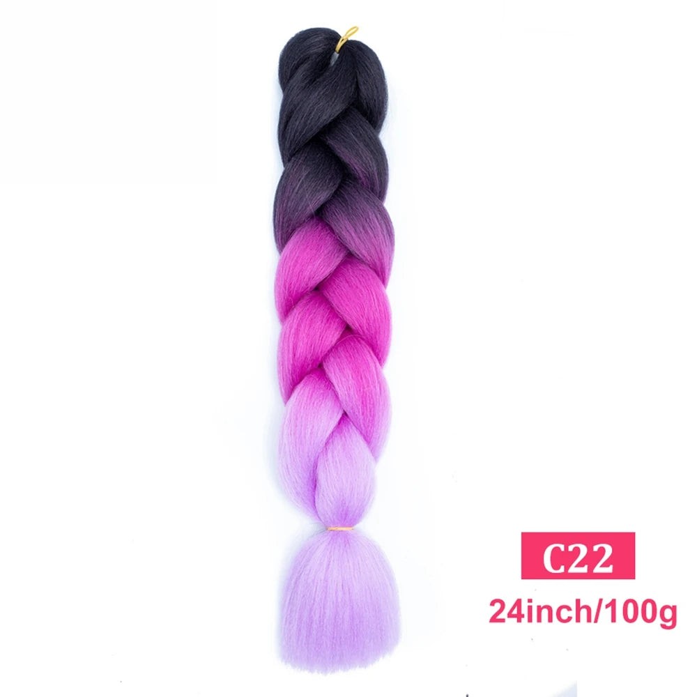 24inch Synthetic Long Braiding Hair Pre Strethced Colorful Ombre Brown Blonde Crochet Jumbo Braids Hair Extensions For Women