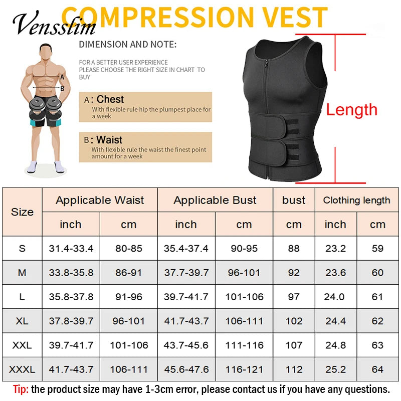 Vensslim Men Body Shaper Waist Trainer Vest Slimming Shirt Sauna Sweat Compression Undershirt Shapewear Fat Burner Workout Tops Viralgem Store