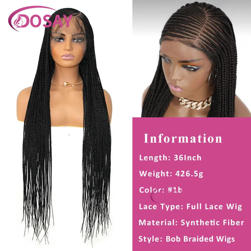 36" Synthetic Full Lace Front Wig Cornrow Braided Wigs for Black Woman Crochet Dreads Box Braided Lace Wig Faux Locs Braids Wigs Viralgem Store
