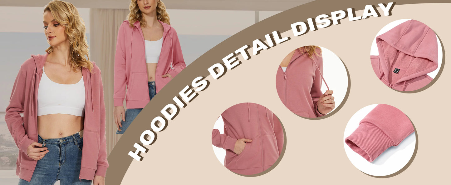 TACVASEN Fleece Lining Jogging Sweatshirts Womens Long Sleeve Hoodies Full Zip Up Jacket Workout Running Sportswear Casual Coats