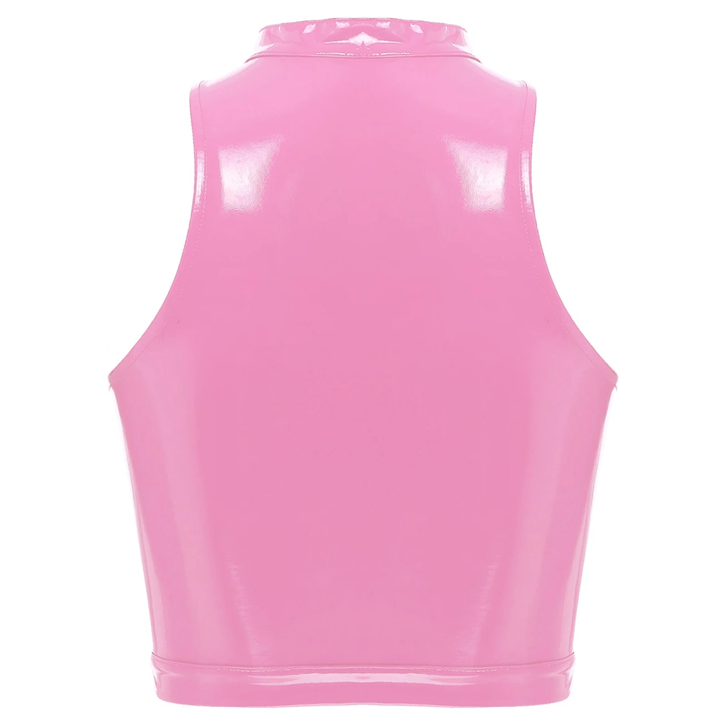 Women's Patent Leather Sleeveless Crop Tops Gothic Punk Corset Top Adjustable Round Neck Lace-up Vest Party Clothes Clubwear