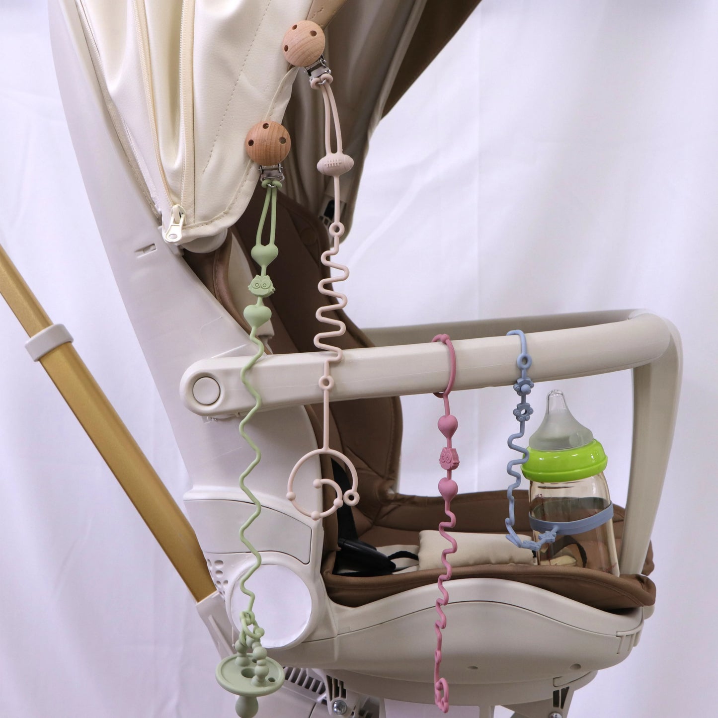 4pcs Adjustable Silicone Pacifier Chain, Teether Toys, Suitable for High Chair, Crib, Baby Gifts,beige