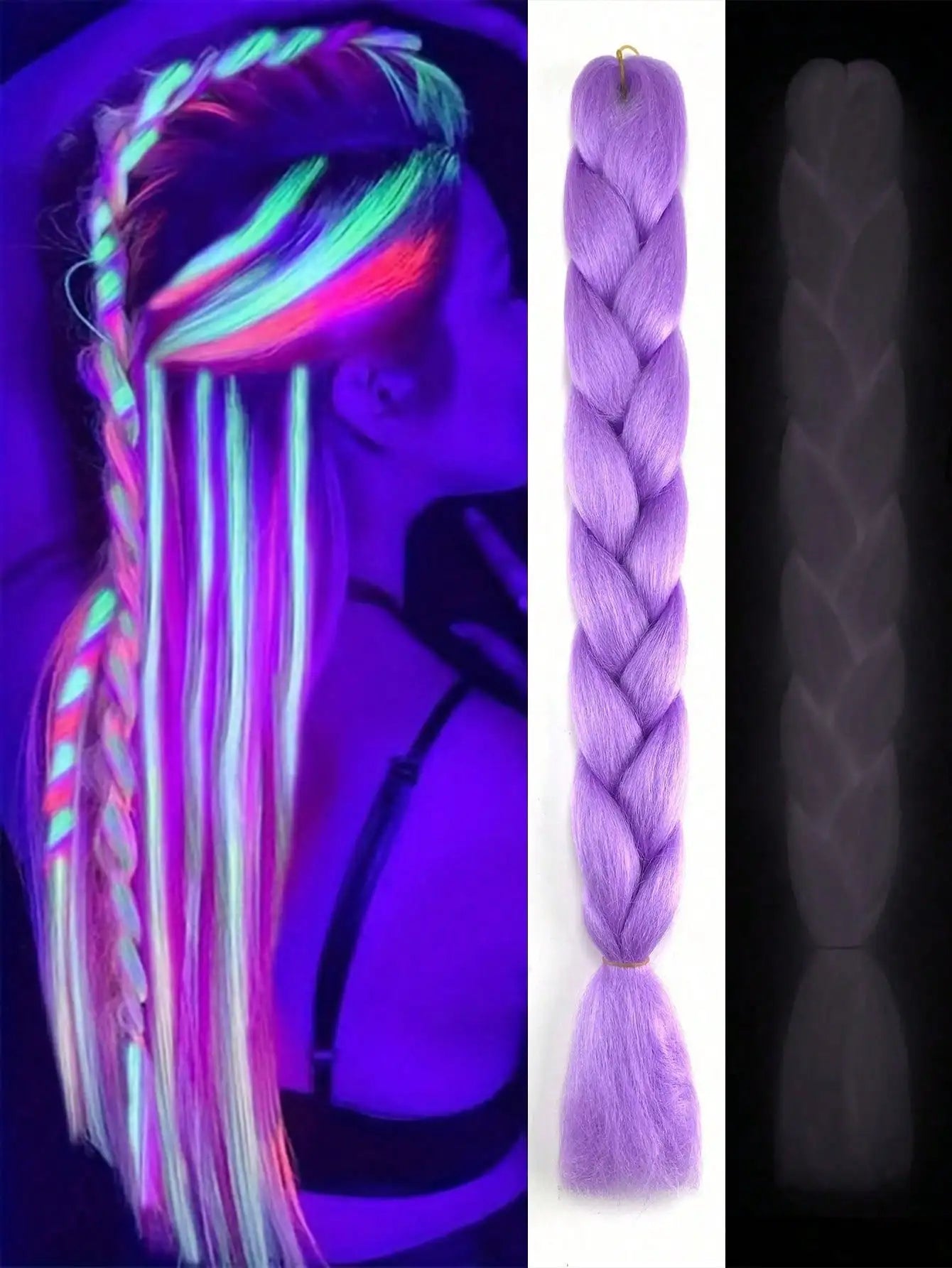 1pcs Synthetic Luminous Jumbo Braids Hair Neon Glowing Fluorescent Braiding Hair Extensions for Women and Girl  Music Festival Viralgem Store