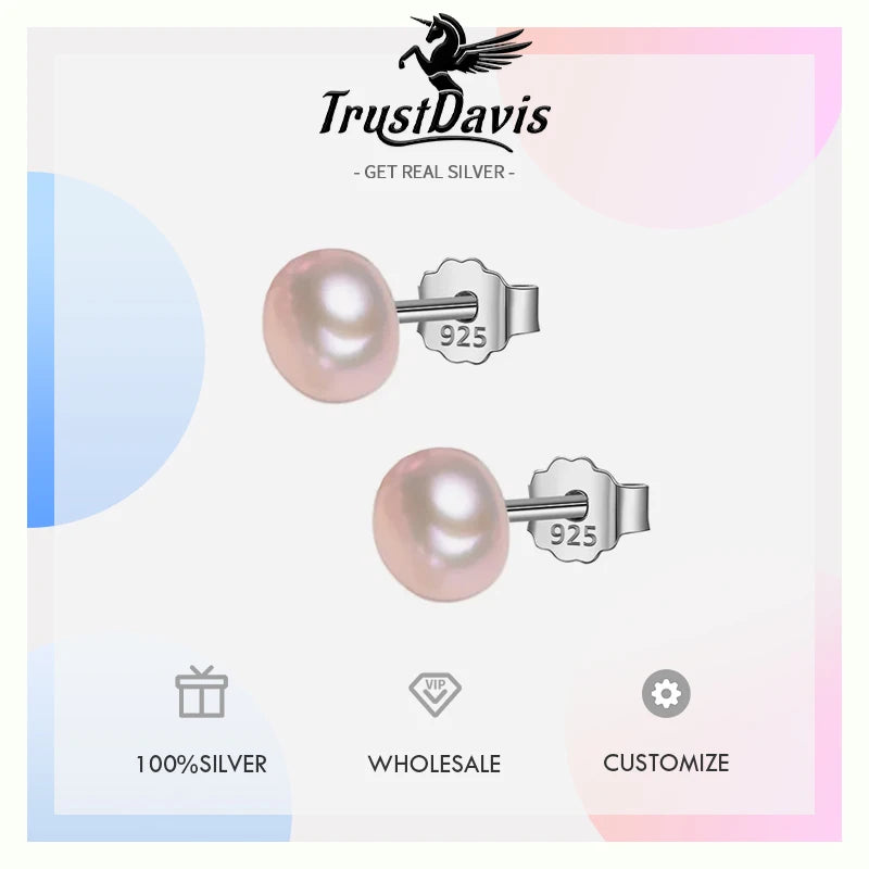 Trustdavis Authentic 925 Sterling Silver Sweet Irregular Baroque Pearl Stud Earrings For Women Wedding Party FIne Jewelry DA1224