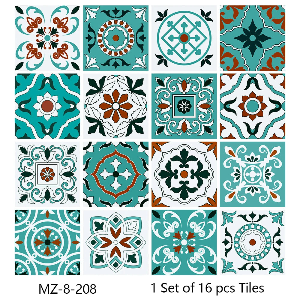 16pcs/set Black & White Tiles Sticker Kitchen Backsplash Wardrobe Bathroom Waterproof Peel & Stick Bright Film Art Wall Decals