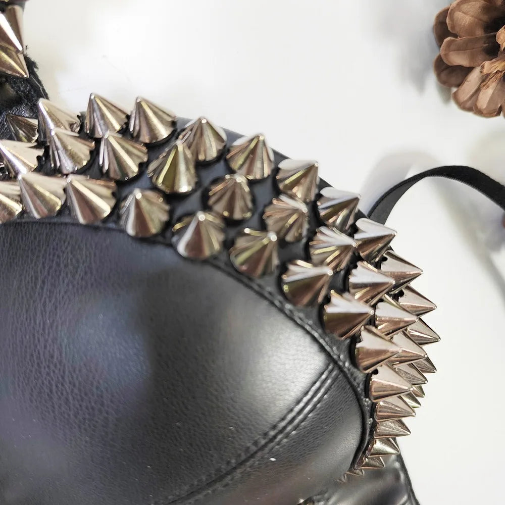 SXTHAENOO New Women Black PU Leather Corset Top Crop Bustier Bra Push Up Bodice Sexy Lingerie With Chest Pad Party Short Clothes